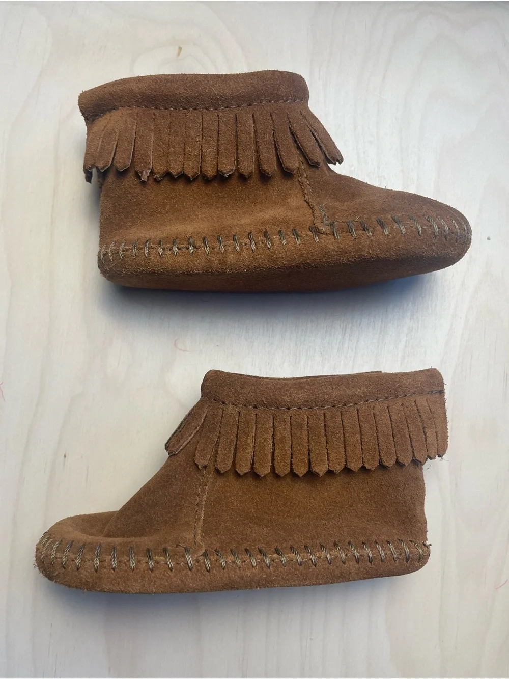 Minnetonka Kids Brown Suede Fringe Moccasin Boots